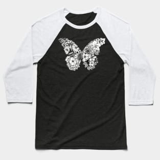 Floral Butterfly Black Background Baseball T-Shirt